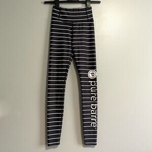 Pure Barre Black White Striped Logo Leggings Pants XS